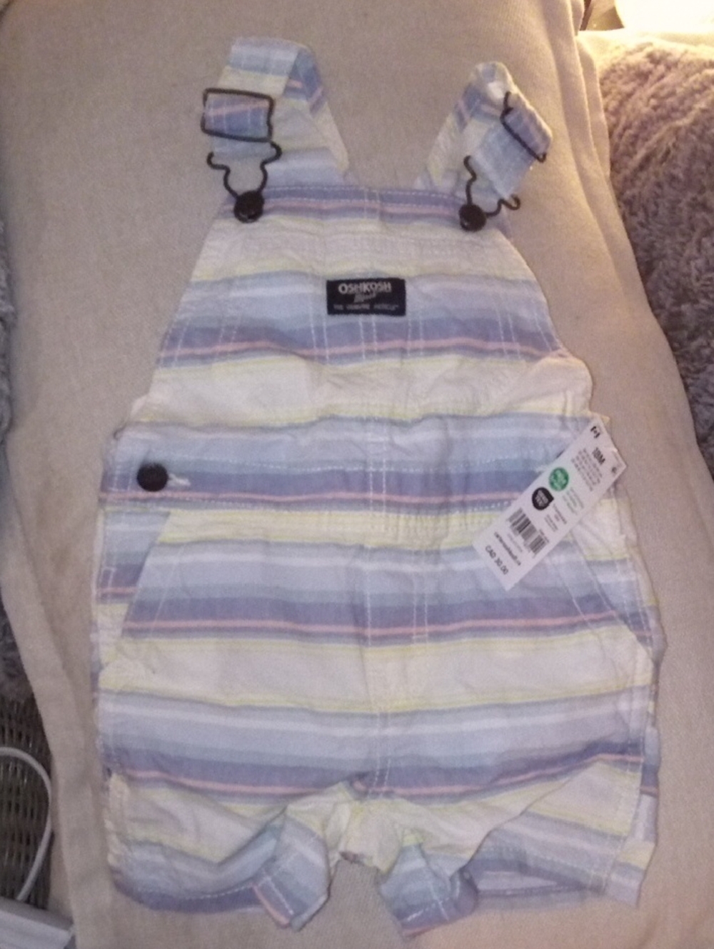 OshKosh B'gosh Pastel Striped Shortall - Light Blue, Yellow & Lilac